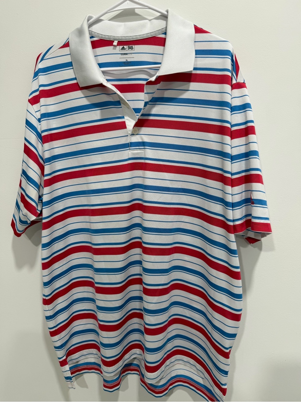 adidas White Polo with Red and Blue Stripes